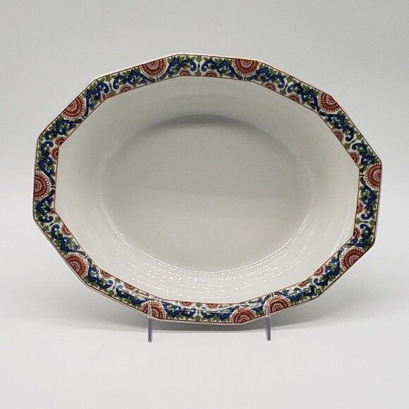 Limoges PL France Vintage Porcelain Blue Red Green Floral Dodecagon Serving Bowl - Picture 2 of 13